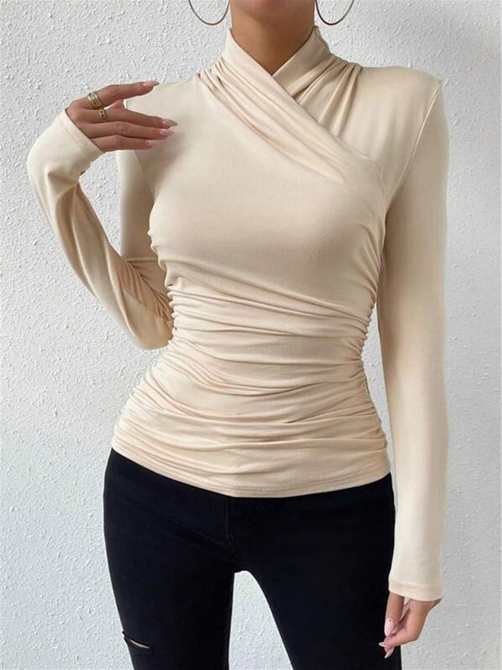 Kreuzkragen-Shirt mit Falten und Raffung