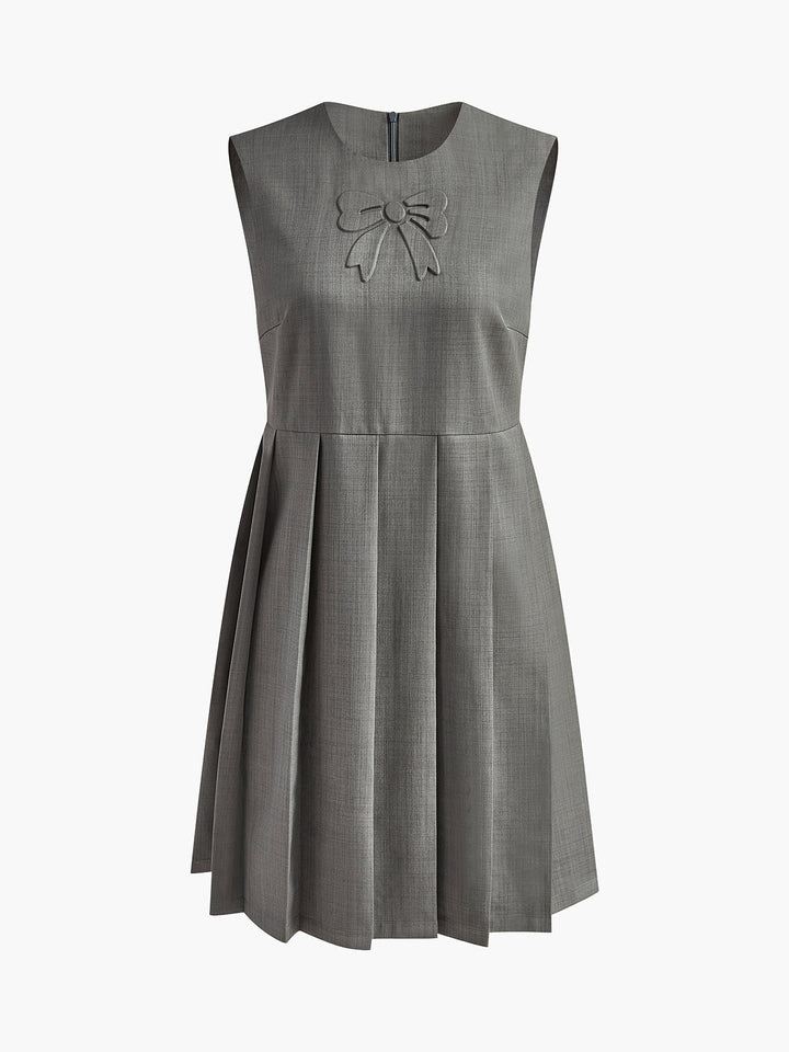 Rundhalsausschnitt Faltenzier-Tank-Kleid