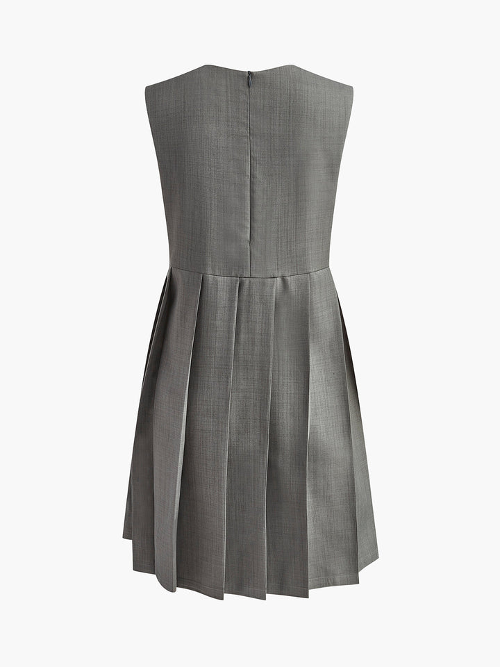 Rundhalsausschnitt Faltenzier-Tank-Kleid