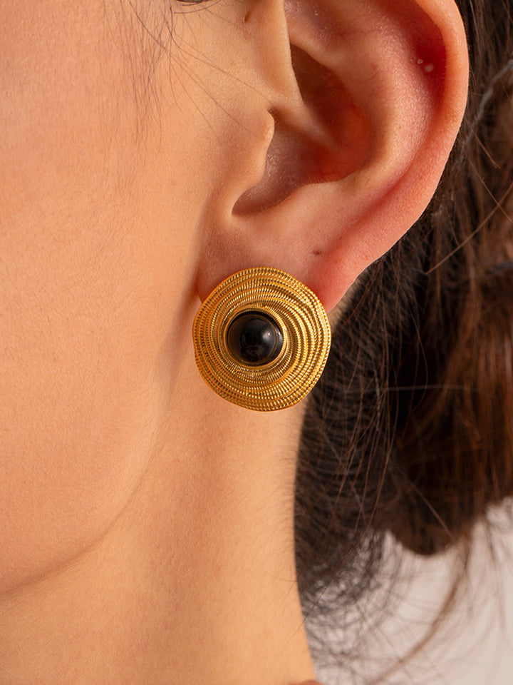 Goldene Schwarze Onyx Hoop Ohrringe