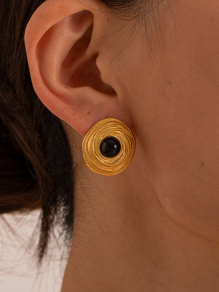 Goldene Schwarze Onyx Hoop Ohrringe