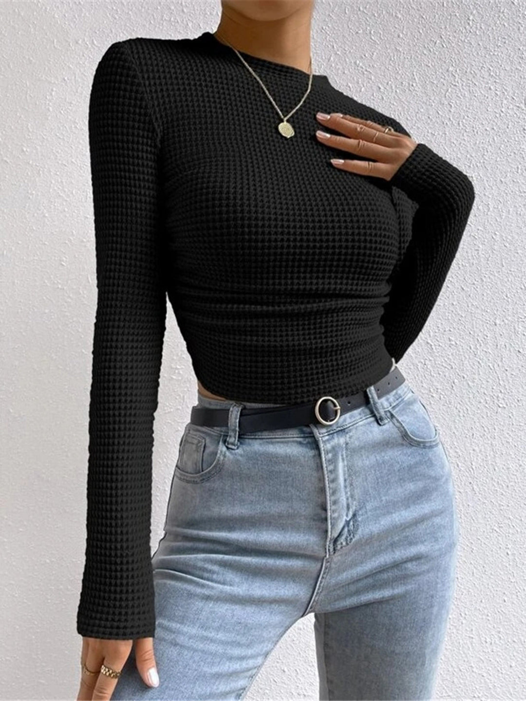 Schlichter Waffel-Pullover mit schmaler Passform