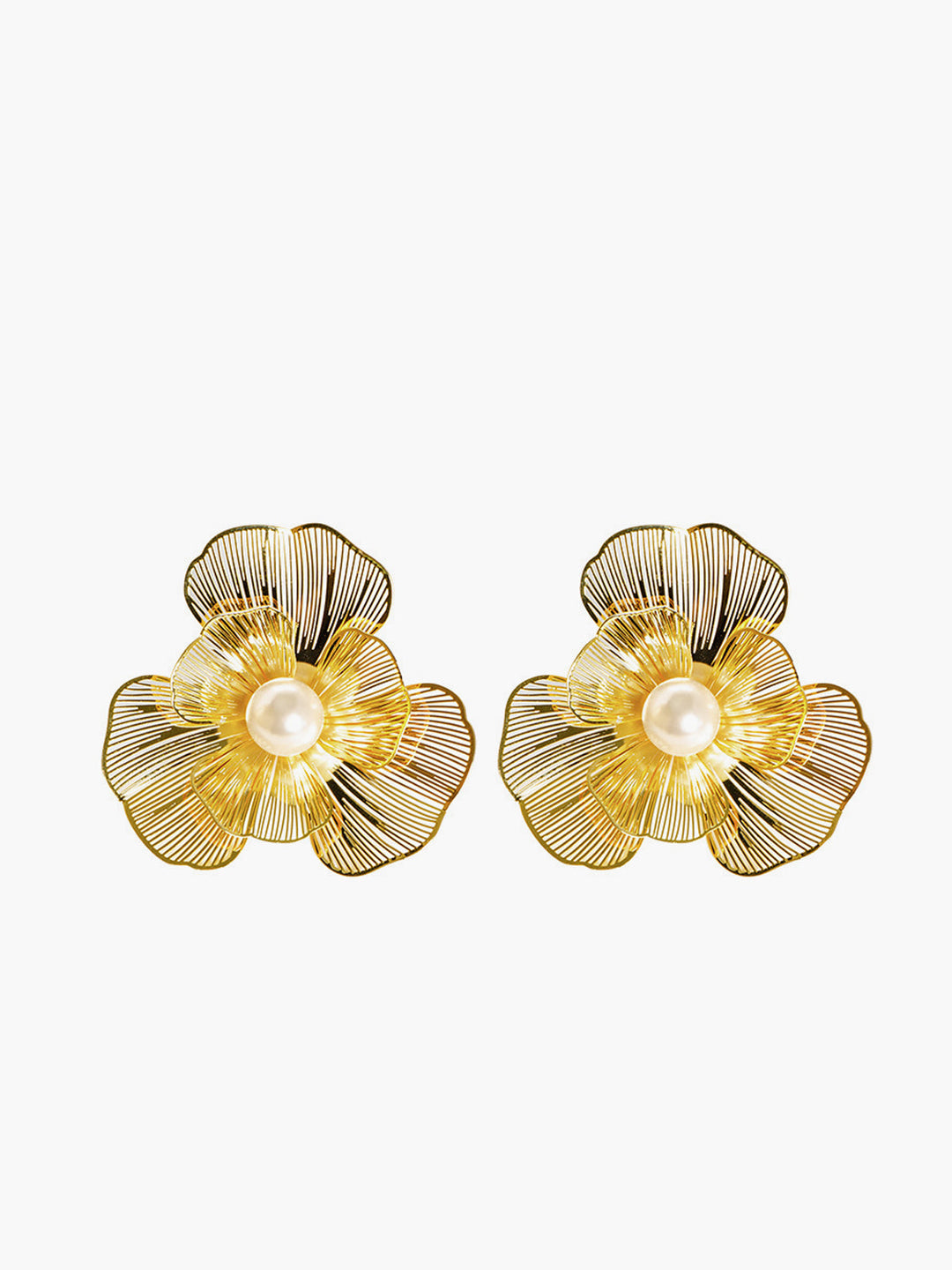 3D Metallblumen Perl Ohrringe