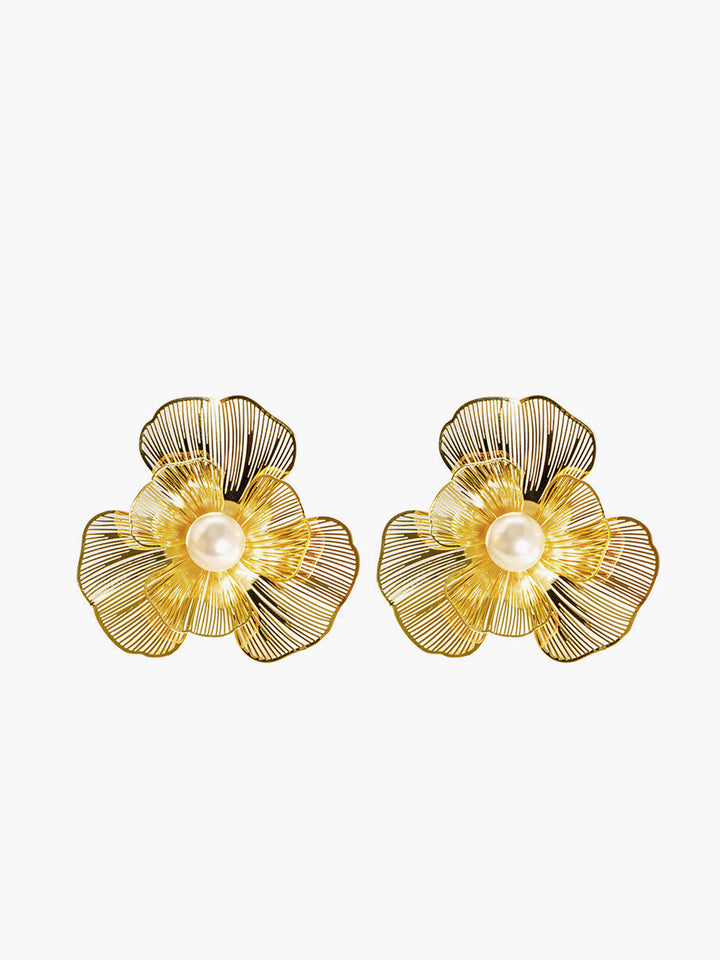3D Metallblumen Perl Ohrringe