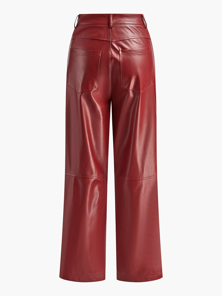 High-Waist Button PU Lederhose