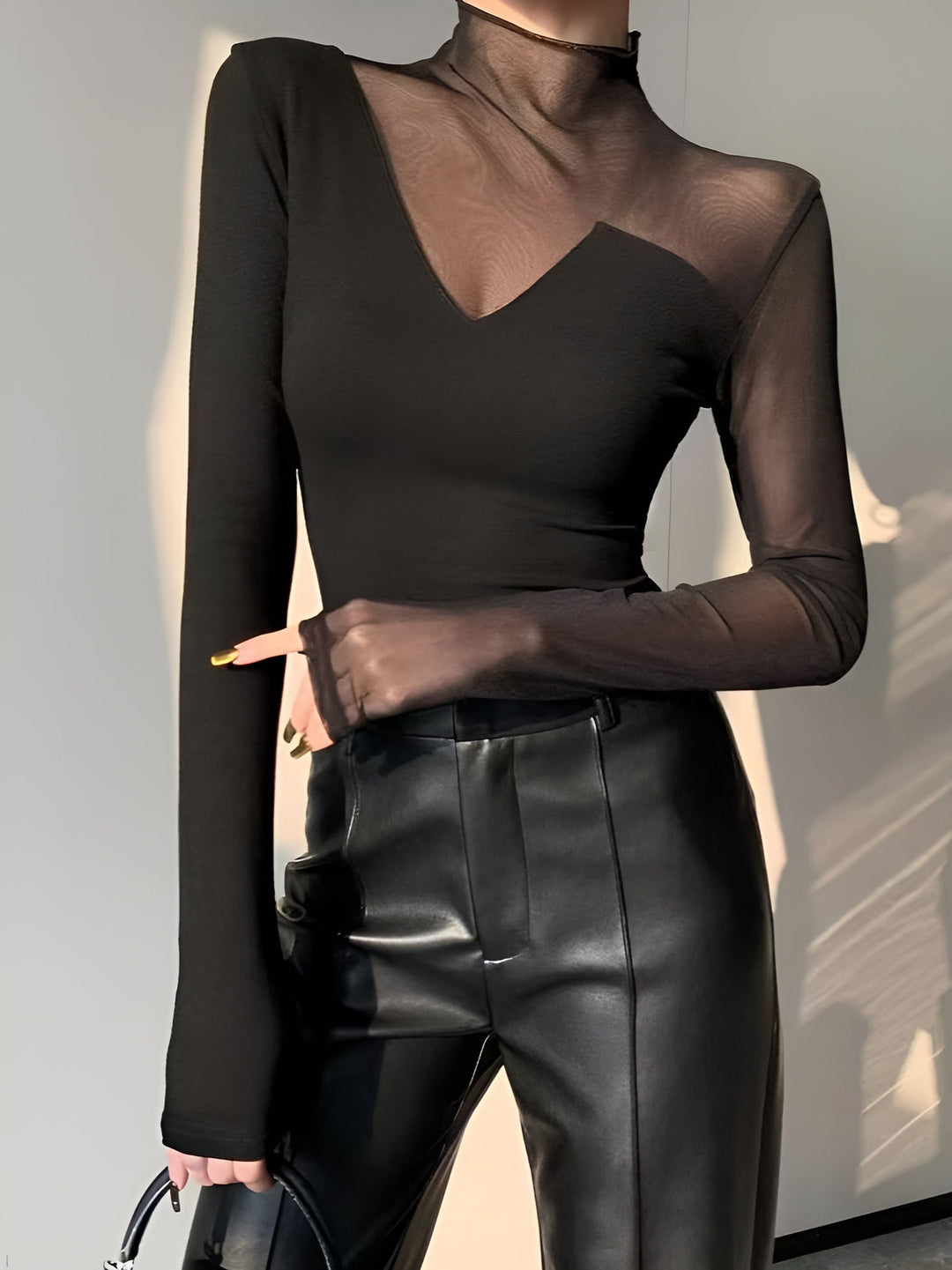 Asymmetrisches Sheer Mesh Panel T-Shirt