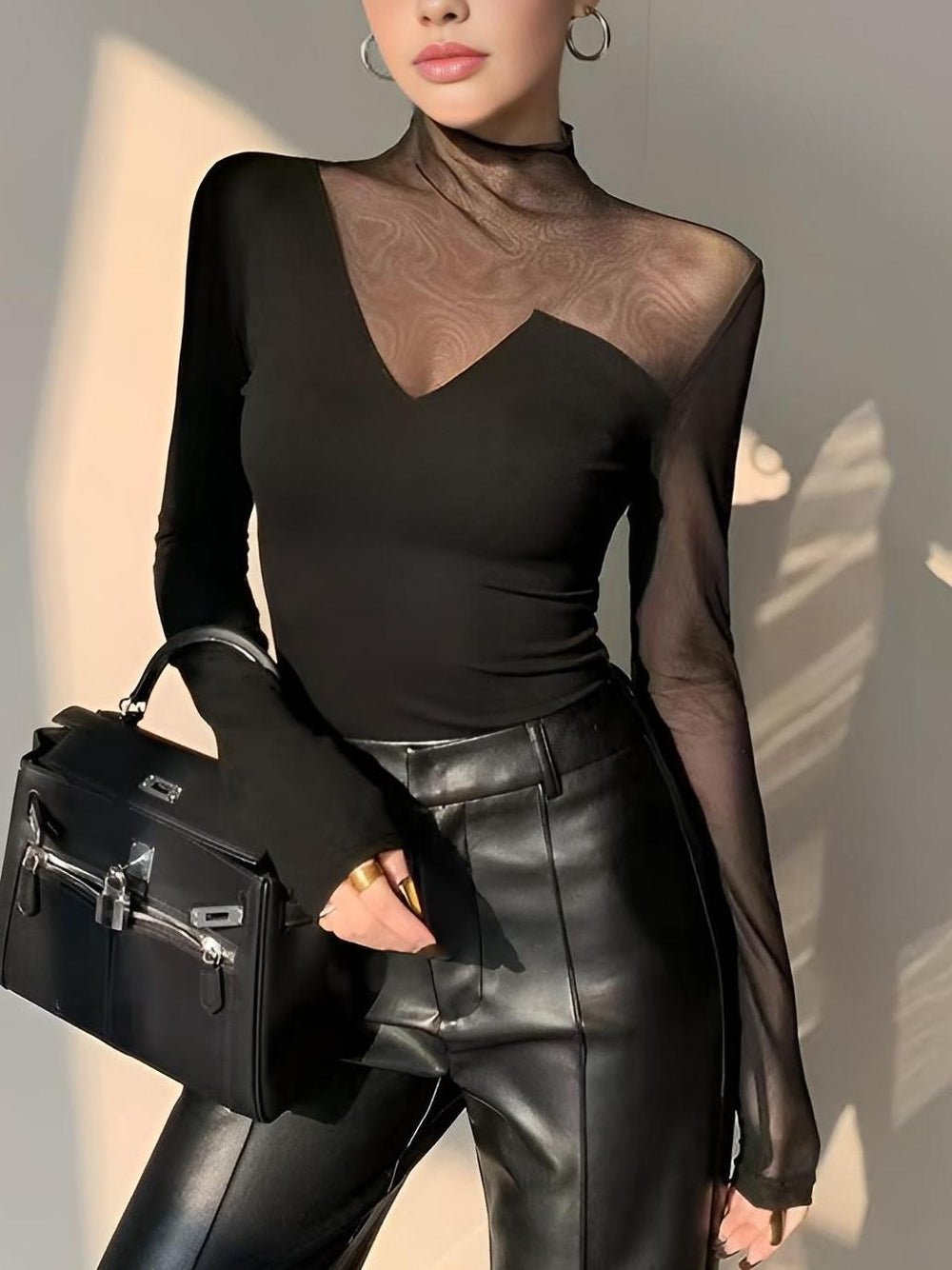 Asymmetrisches Sheer Mesh Panel T-Shirt