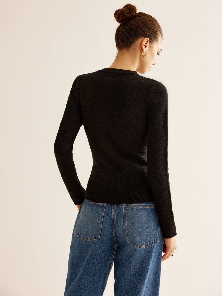 Button-Down-Kragen-Strickjacke mit Schlitz