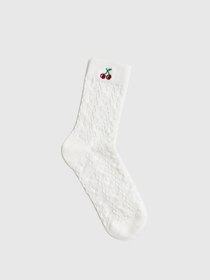 Kirschbestickte warme Pile-Socken mit Twist