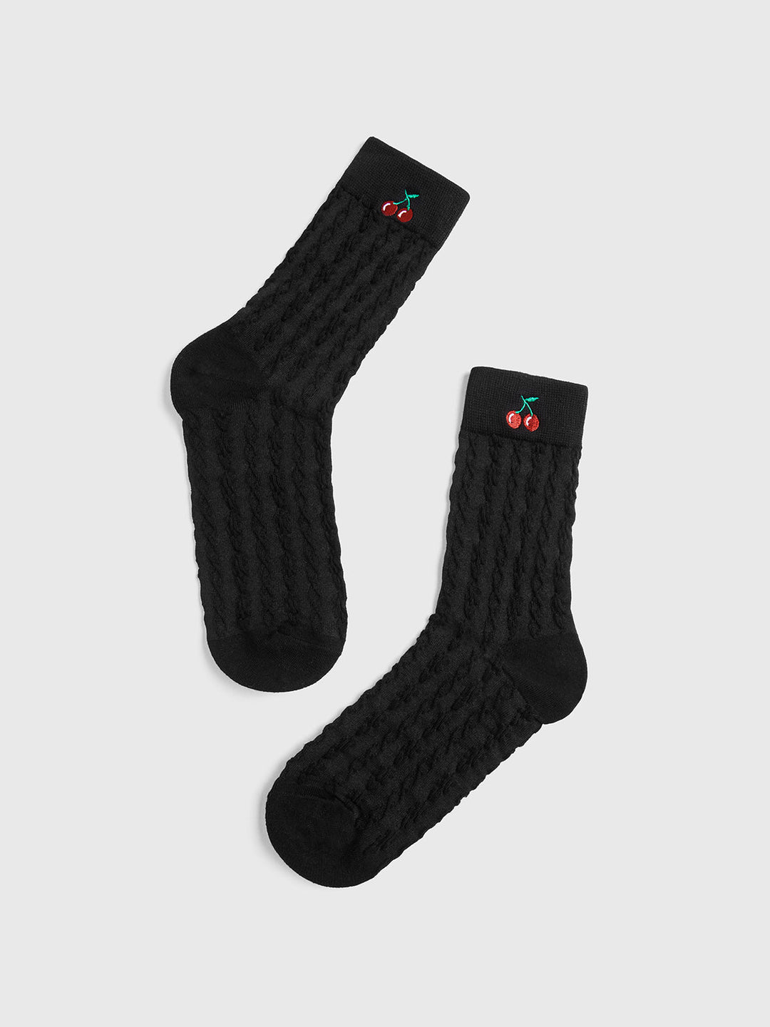 Kirschbestickte warme Pile-Socken mit Twist