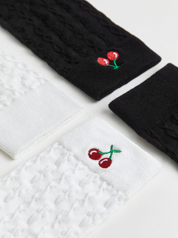 Kirschbestickte warme Pile-Socken mit Twist