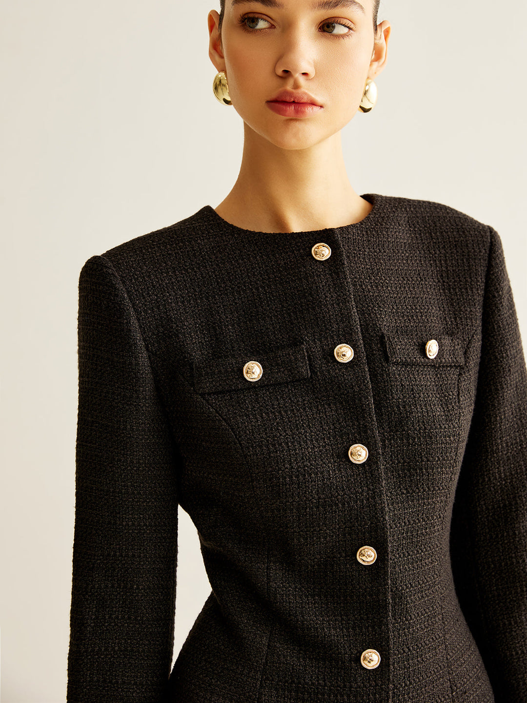 Kleid mit Tweed-Kragen und Falten