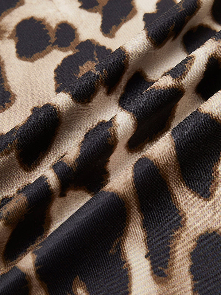 Leoparden-Print Kleid mit offenem Rücken und Bindung