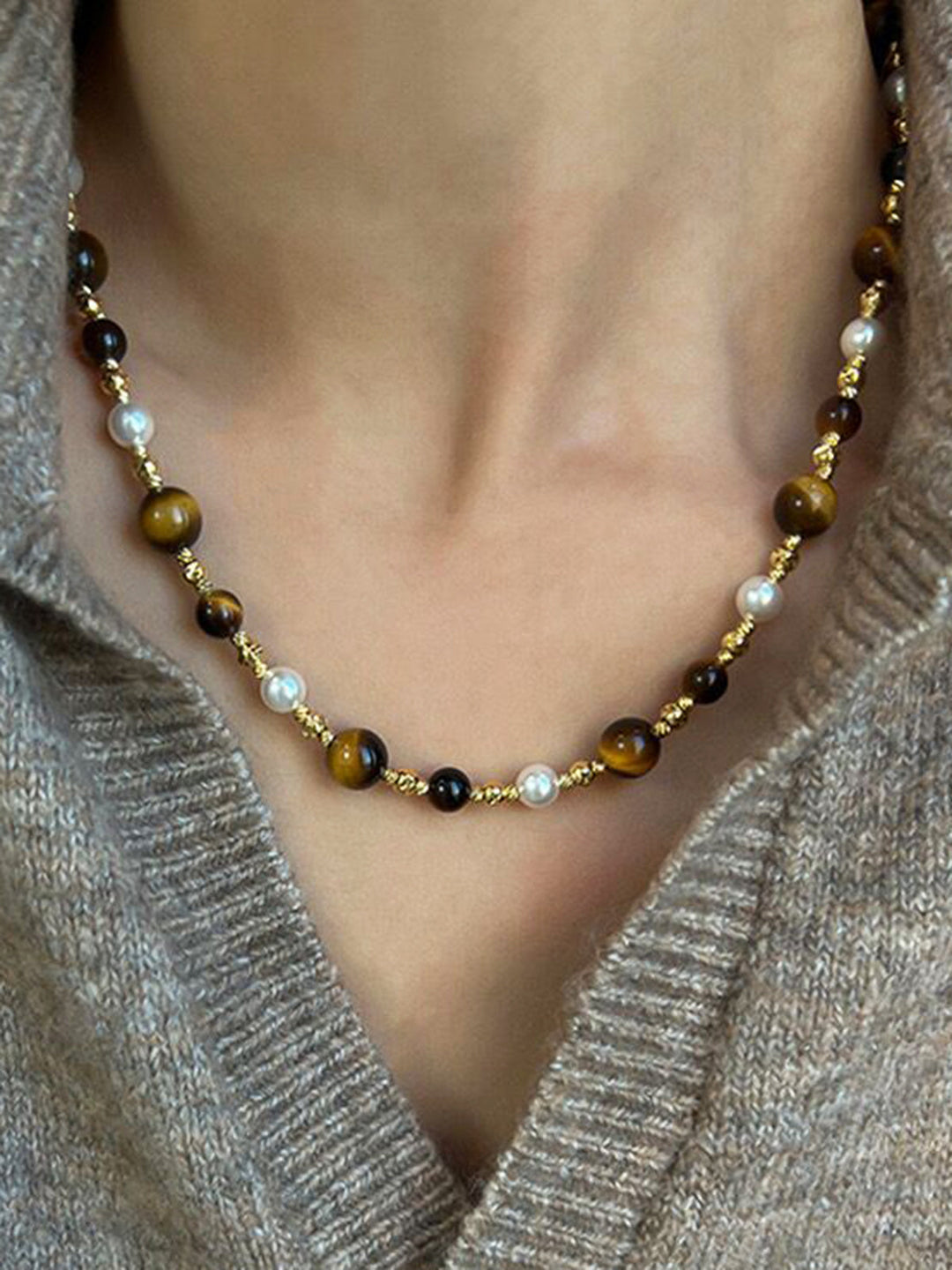 Tigerauge-Stein-Choker-Kette