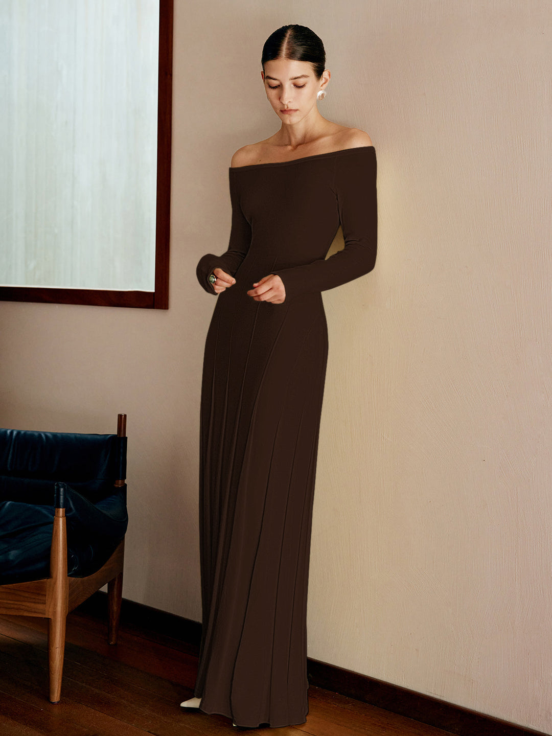 Off-Schulter-Pullover-Kleid mit Falten