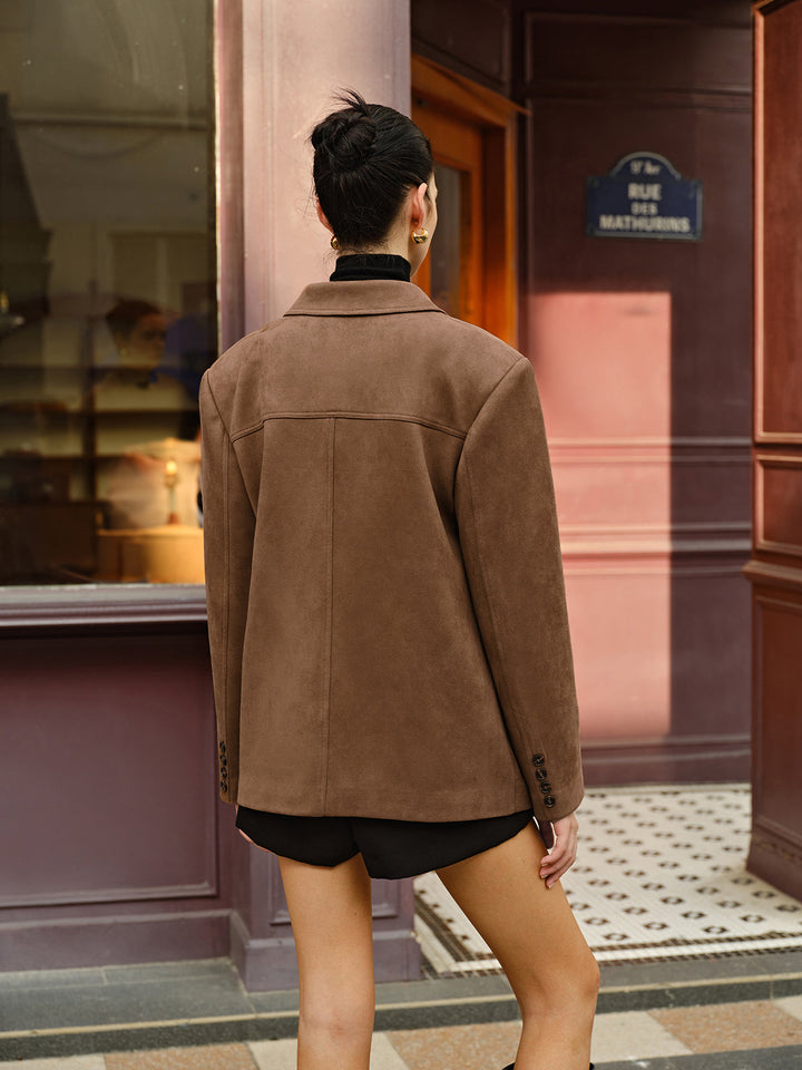 Wildleder-Revers-Blazer mit Knöpfen