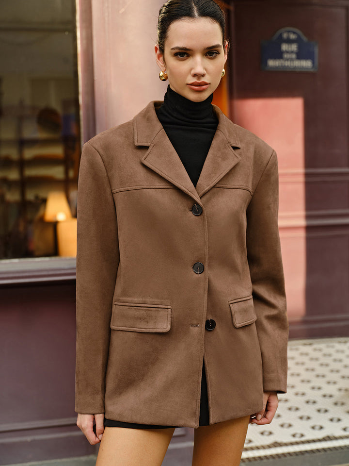 Wildleder-Revers-Blazer mit Knöpfen