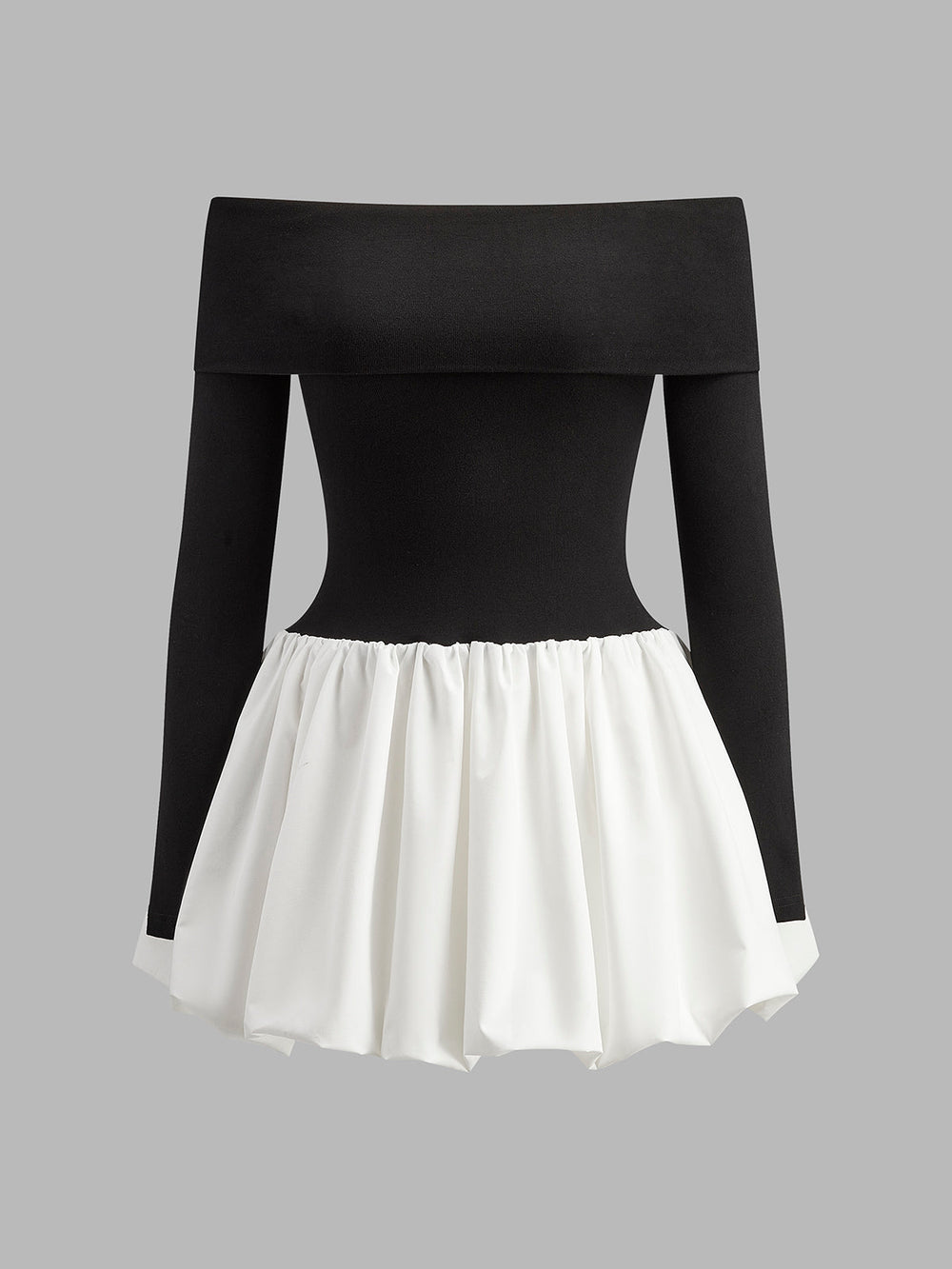 Zweifarbige Off-Shoulder-Blusenkleid mit Ballonärmeln