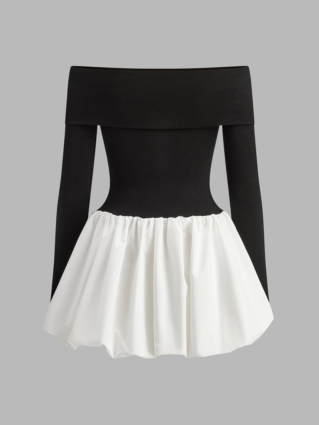 Zweifarbige Off-Shoulder-Blusenkleid mit Ballonärmeln