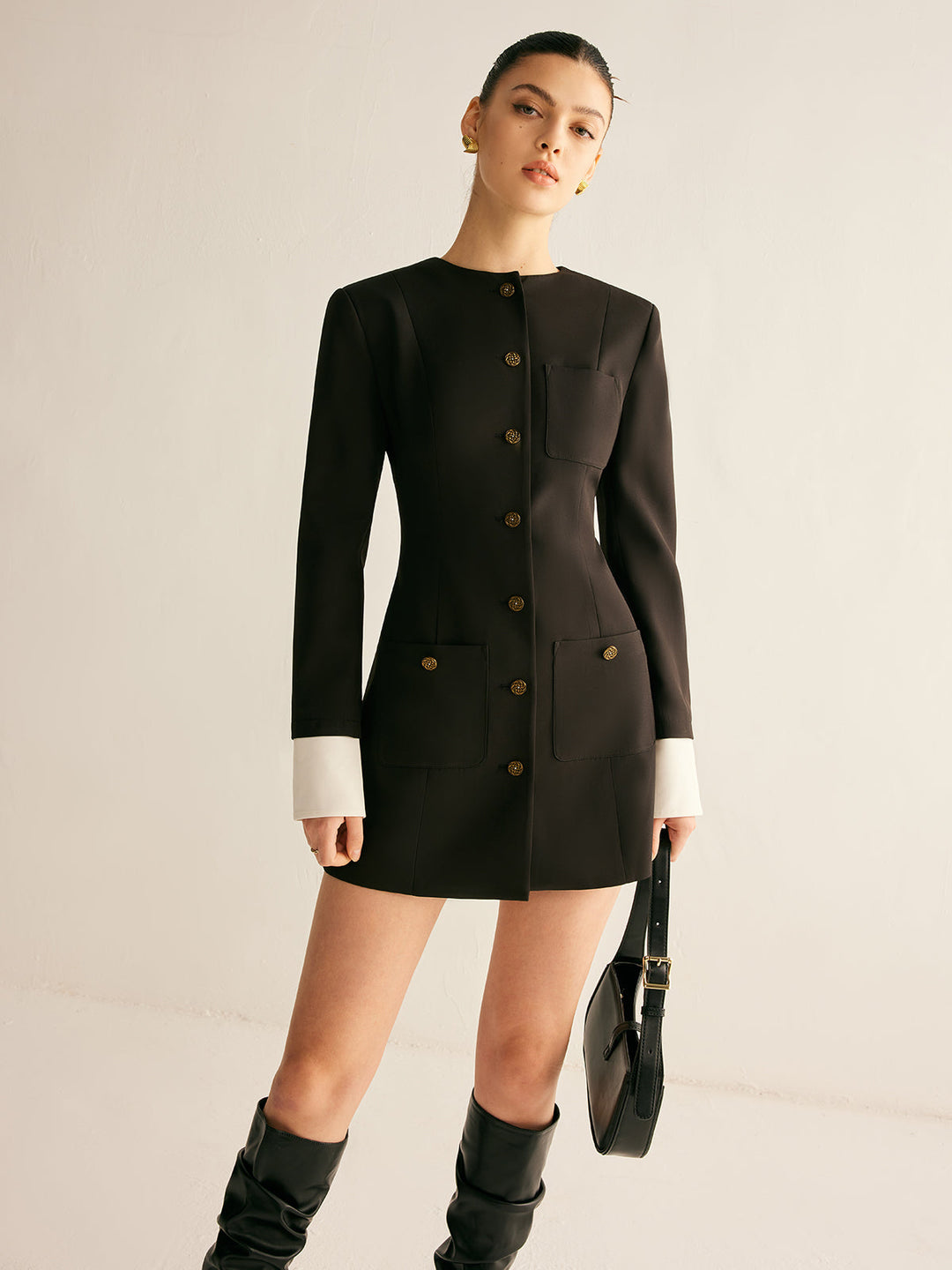 Verstellbare Kragen Slim Blazer Kleid