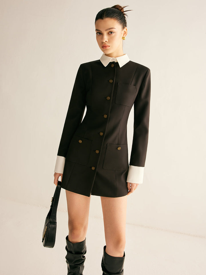 Verstellbare Kragen Slim Blazer Kleid