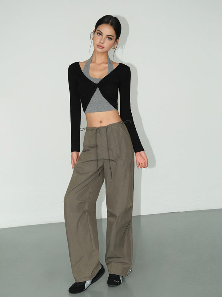 2-in-1 Crop-Top mit Knoten