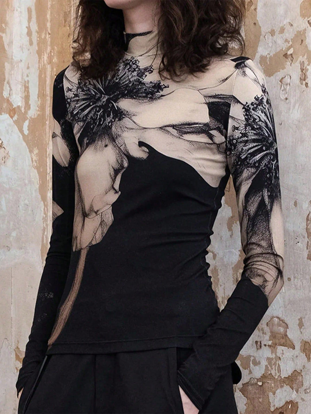 Mock-Neck Tye Dye Gedrucktes Hemd