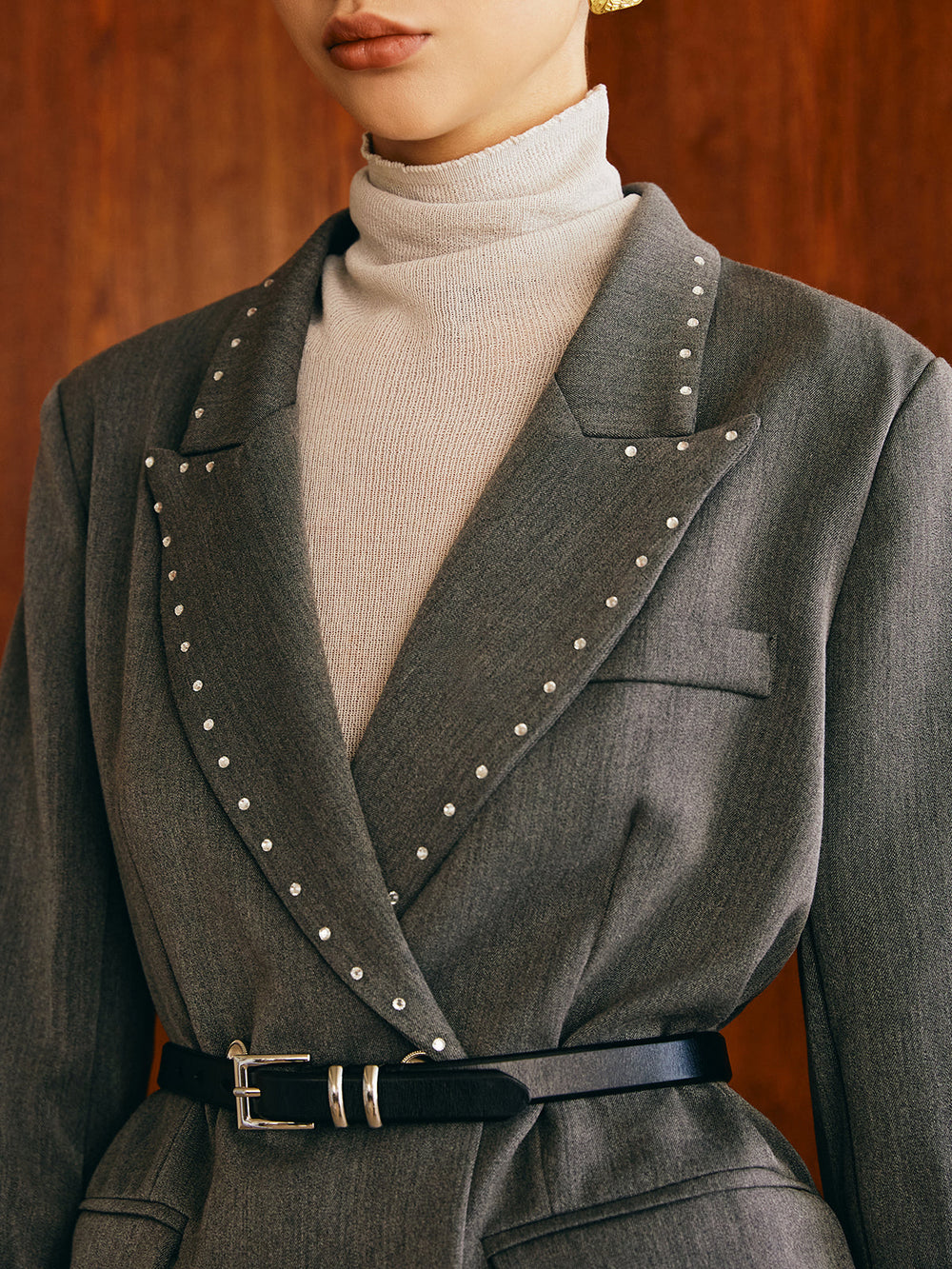 Blazer mit Perlendekor ohne Gürtel