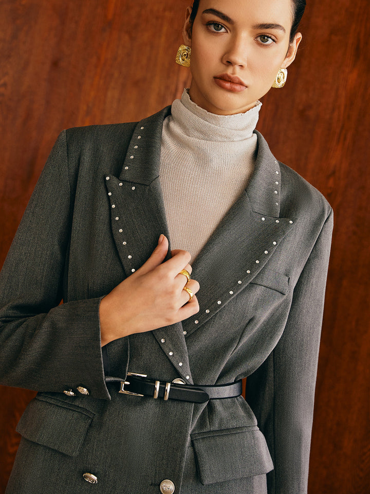 Blazer mit Perlendekor ohne Gürtel