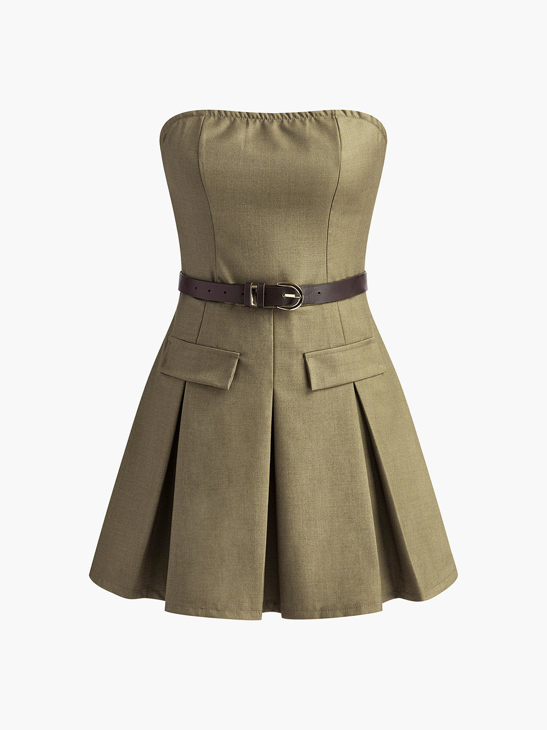 Shirred Plissiertes Etuikleid Mit Gürtel