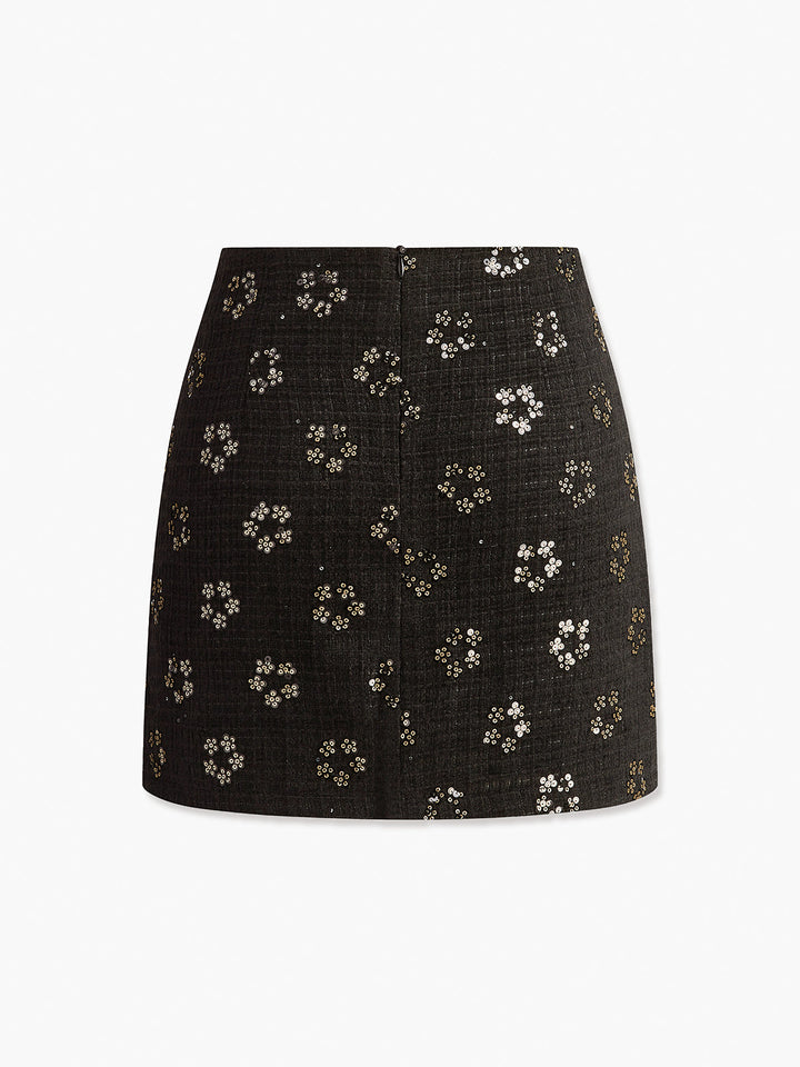 Sequins Floral Tweed Rock