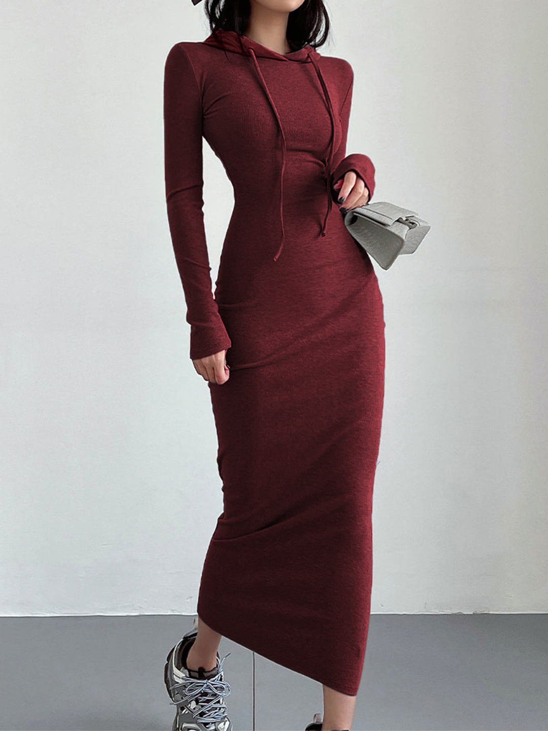 Drop Shoulder Kapuzenkleid mit Kordelzug