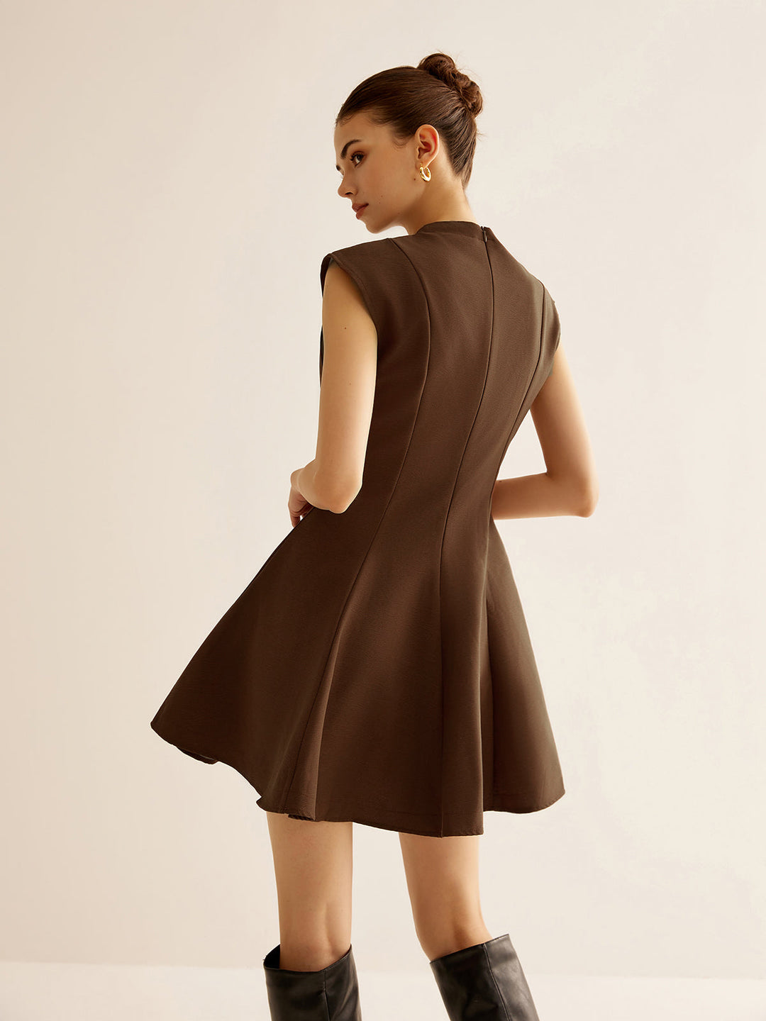Falten-Paspelier-Reißverschluss-Tanktop-Kleid