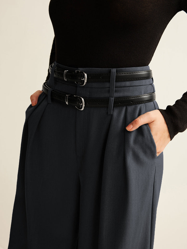 Doppelbund-Faltenhose mit geradem Bein