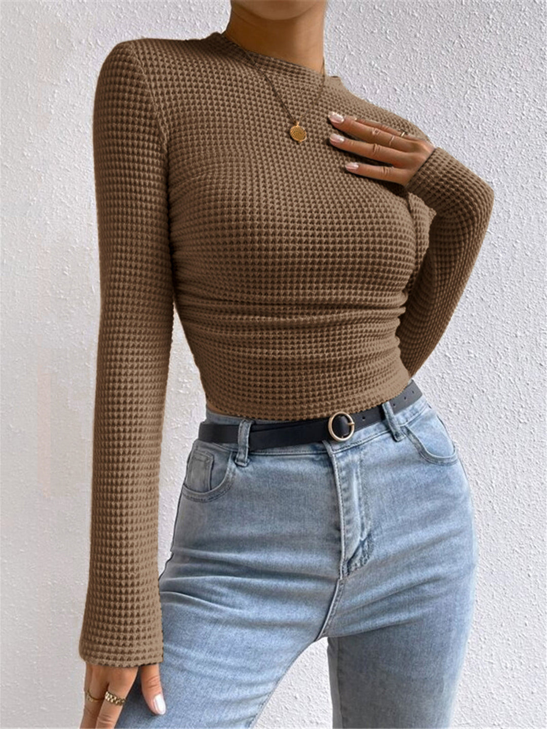 Schlichter Waffel-Pullover mit schmaler Passform