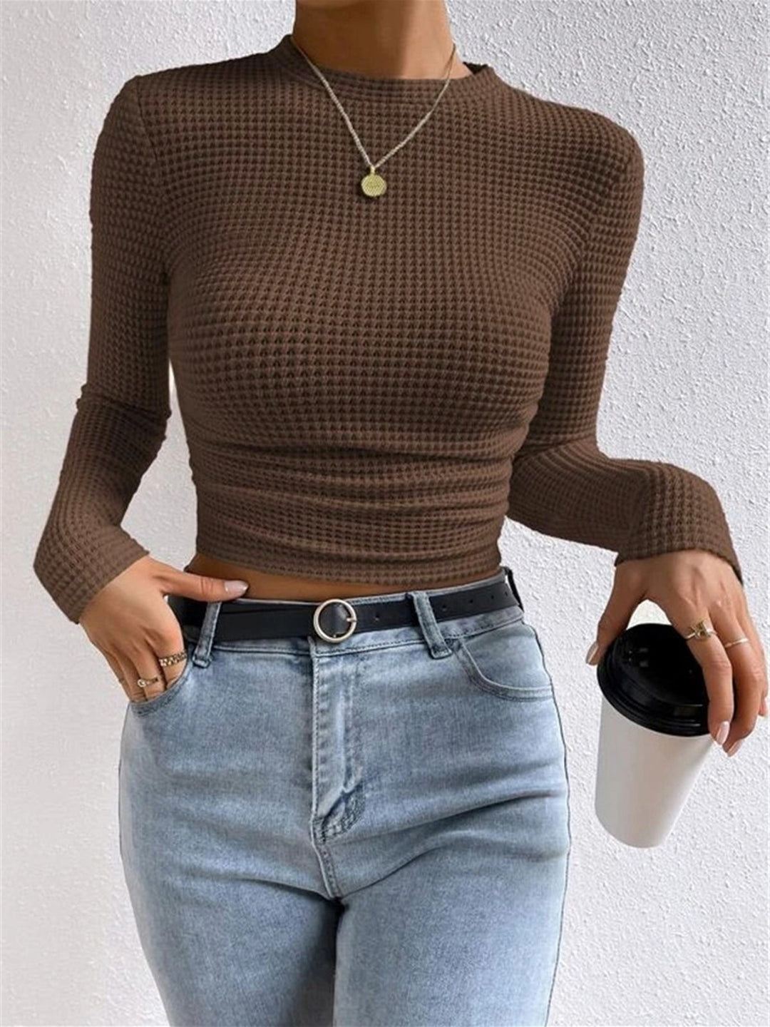 Schlichter Waffel-Pullover mit schmaler Passform