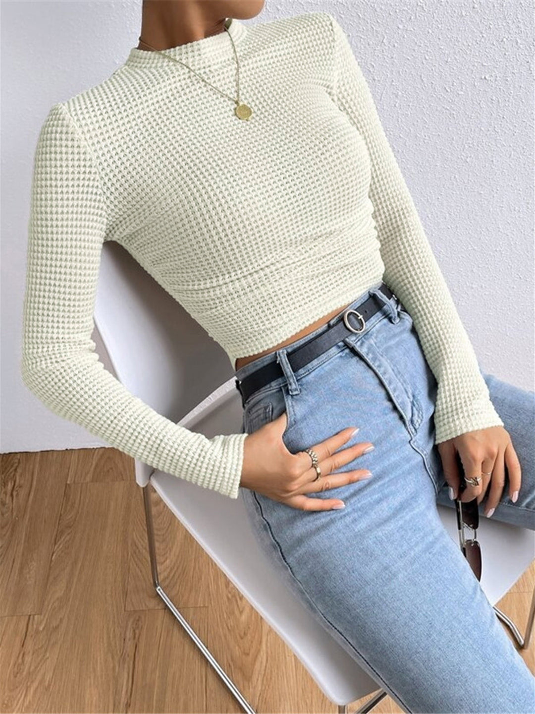 Schlichter Waffel-Pullover mit schmaler Passform