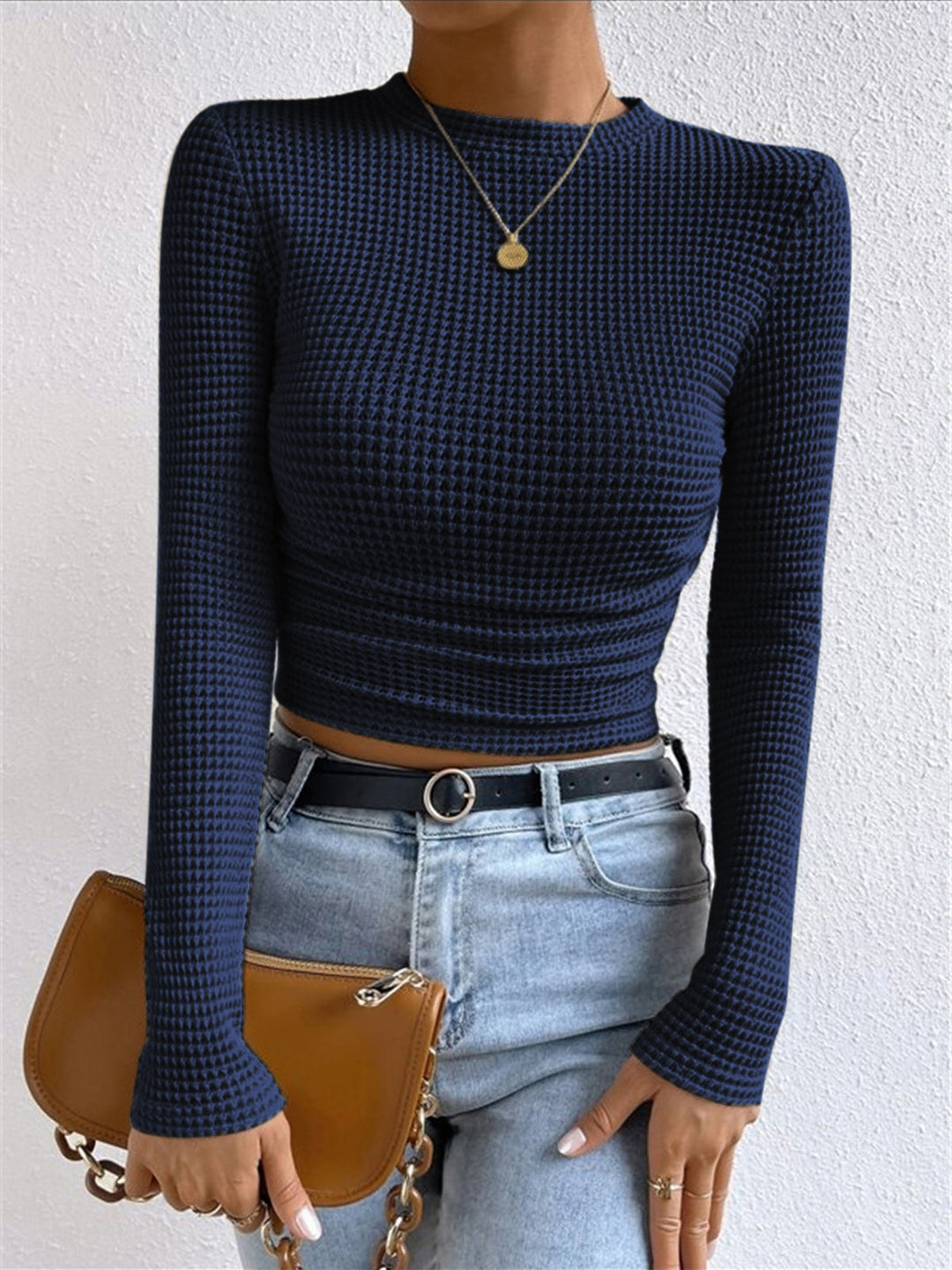 Schlichter Waffel-Pullover mit schmaler Passform