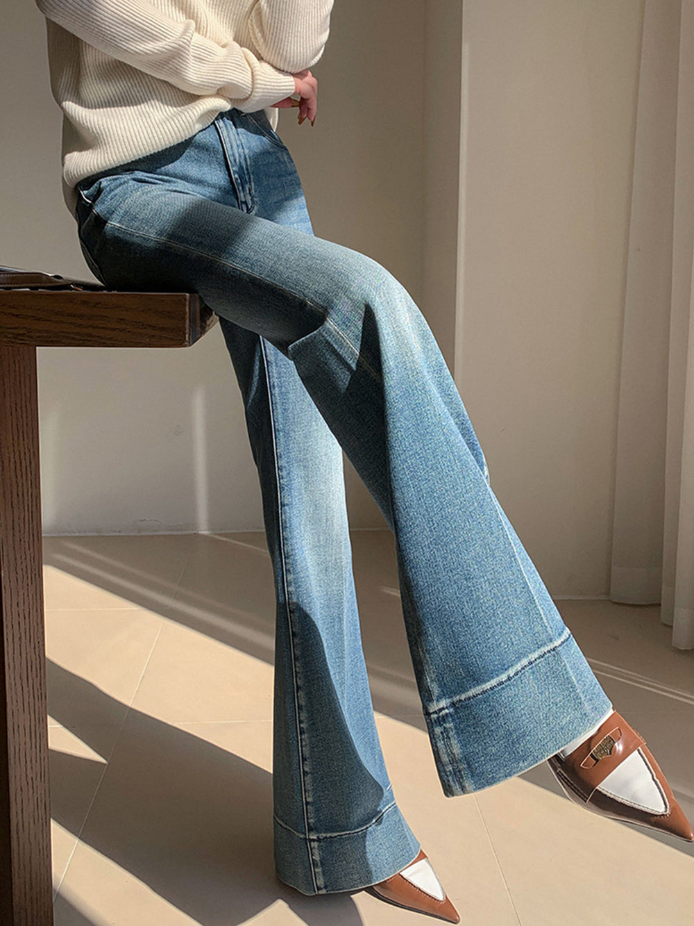 Gewaschene Slim Draped Denim Hose