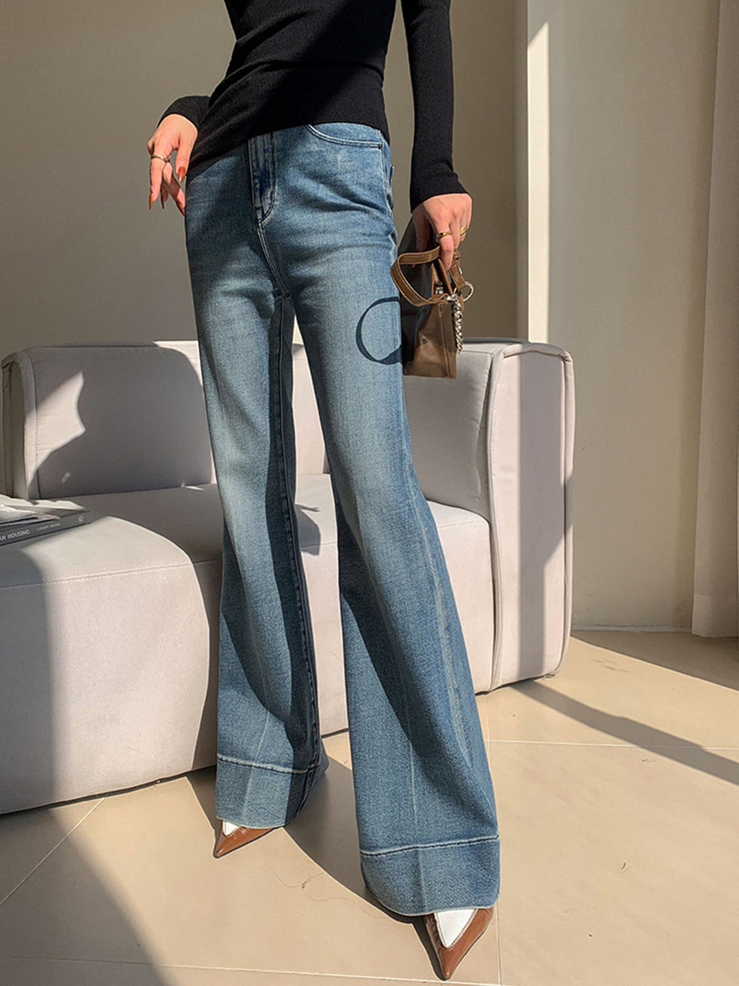 Gewaschene Slim Draped Denim Hose