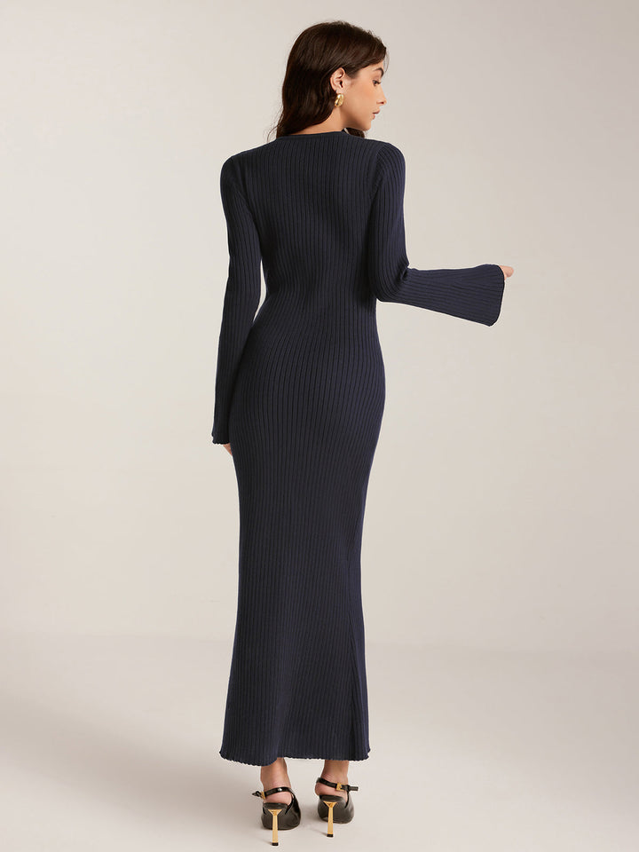 Bell Sleebe Metal Dekor Langes Kleid