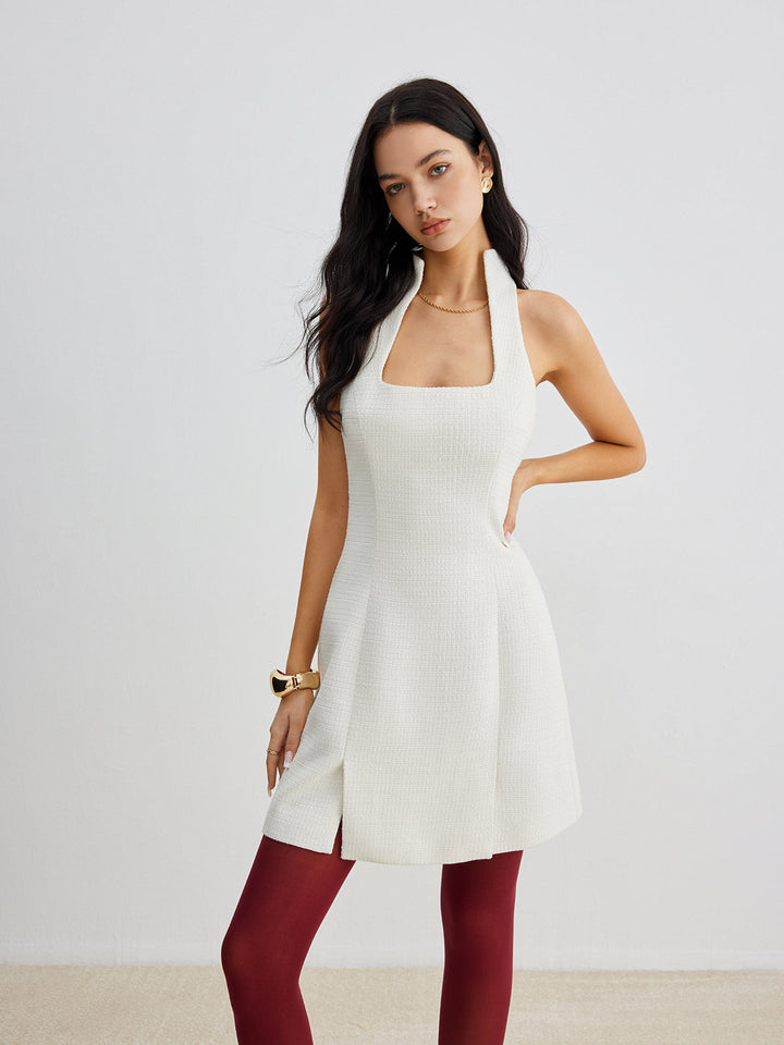 Kleid aus Tweed mit quadratischem Ausschnitt und Reißverschluss