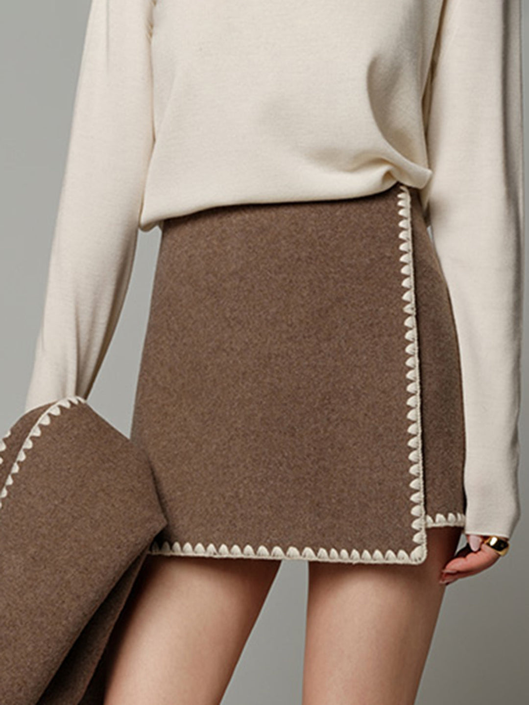 Kontrastbestickter Tweed-Rock