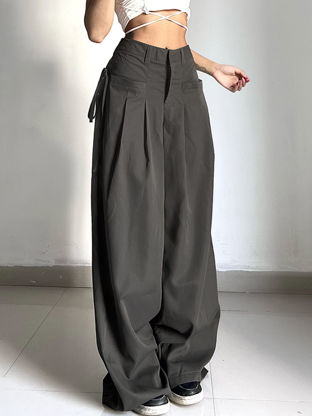 Geknotete Plissee Hose mit weitem Bein und Drapierung