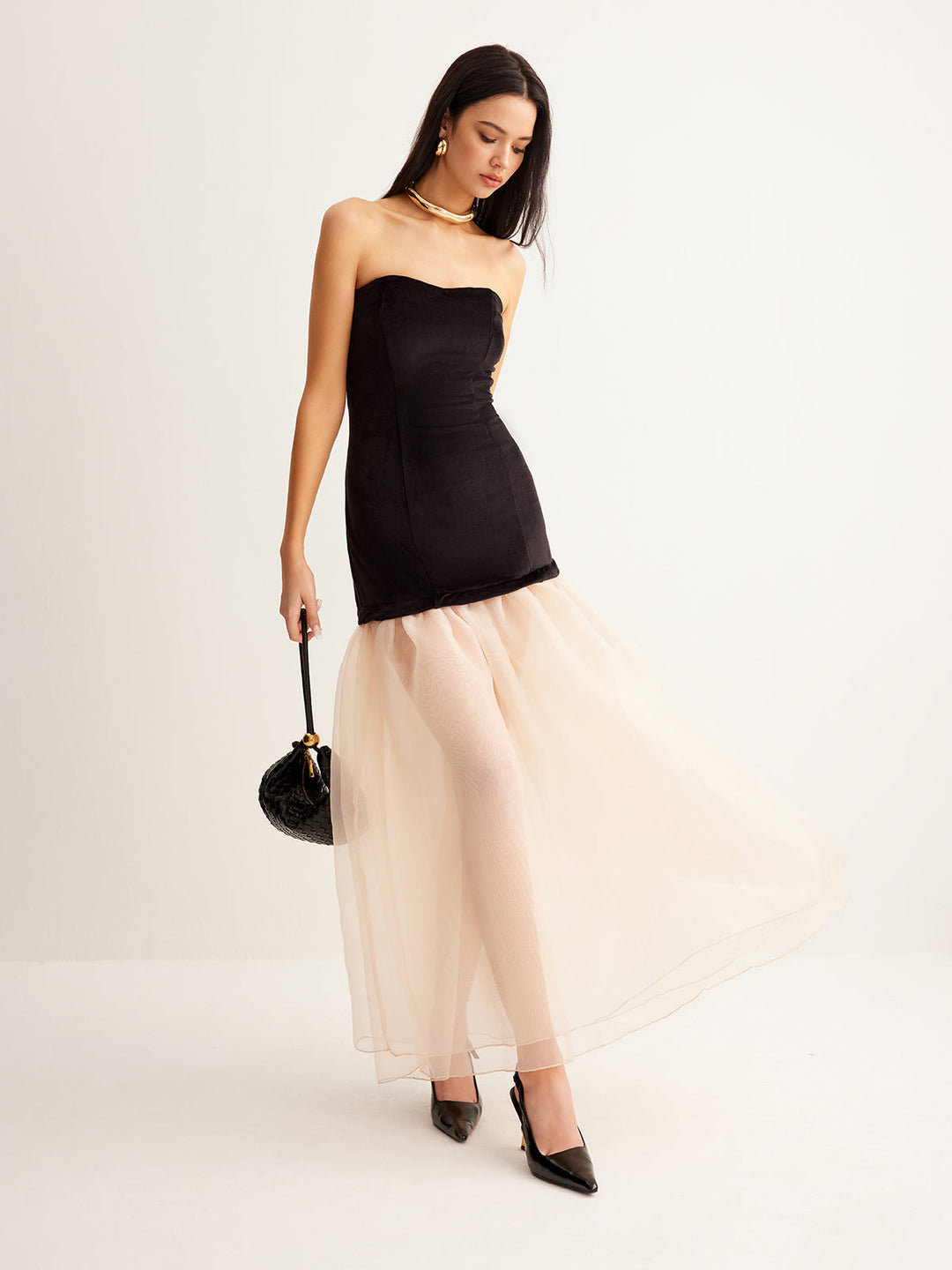 Samtkleider-Mesh-Röhrenkleid
