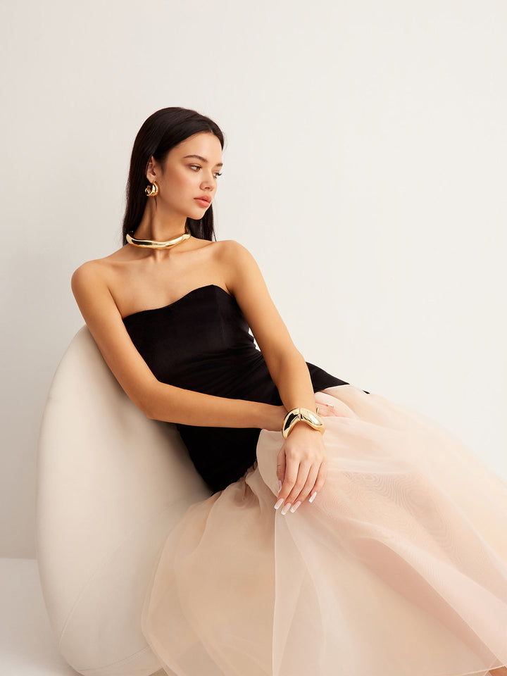 Samtkleider-Mesh-Röhrenkleid
