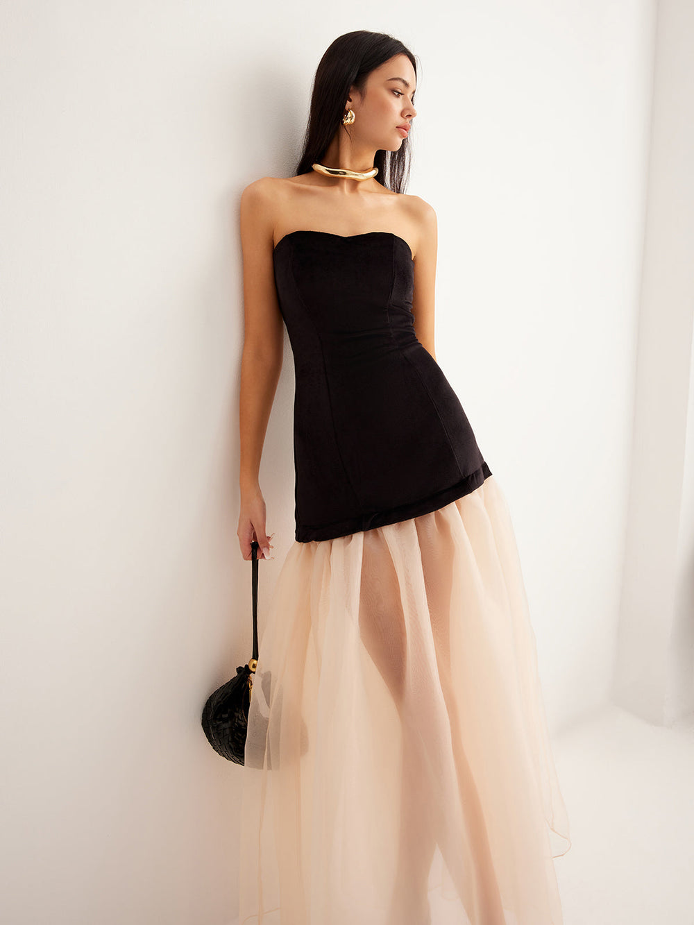 Samtkleider-Mesh-Röhrenkleid