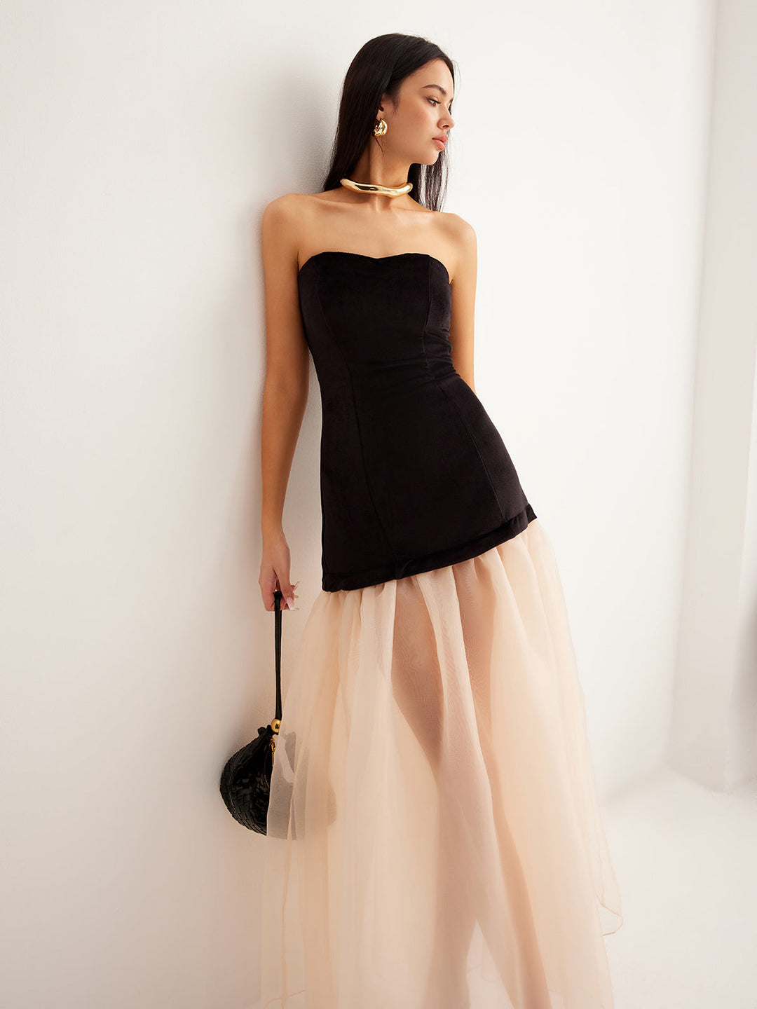 Samtkleider-Mesh-Röhrenkleid