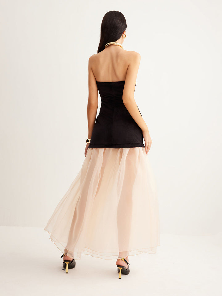 Samtkleider-Mesh-Röhrenkleid