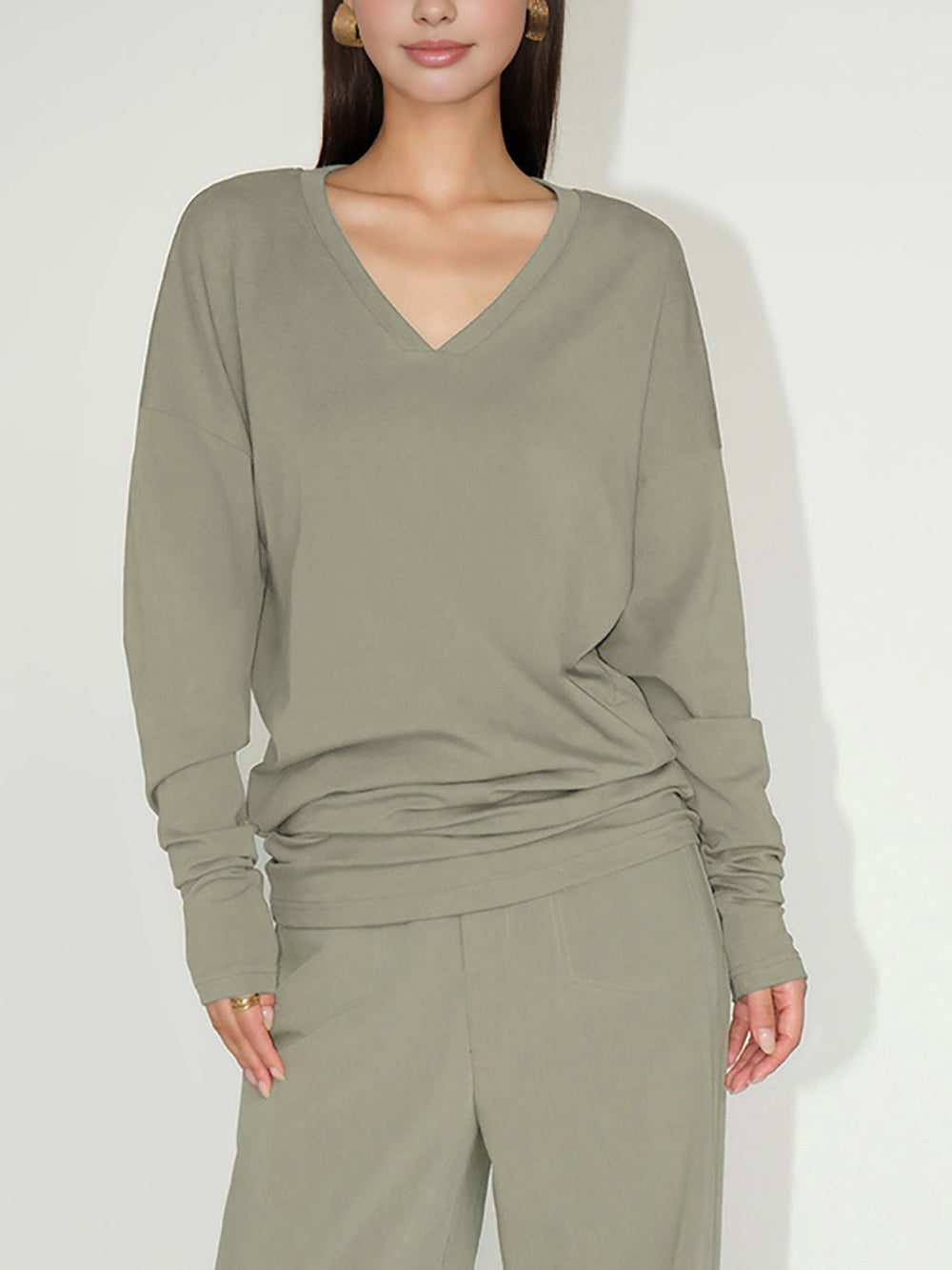 Minimalist V-Ausschnitt Drappiertes Oberteil